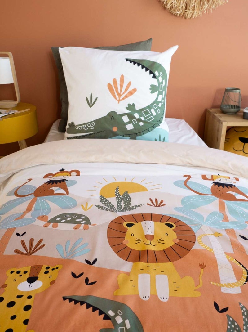 Parure de lit enfant 100% coton motif animaux de la savane Multicolore - Kiabi
