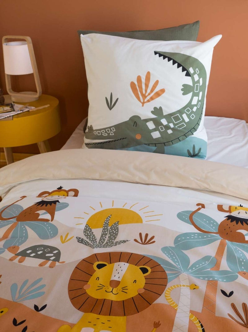 Parure de lit enfant 100% coton motif animaux de la savane Multicolore - Kiabi
