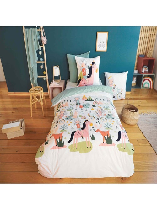 Parure de lit enfant 100% coton motif cheval - Kiabi