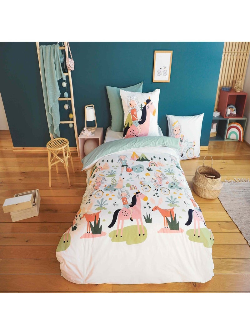 Parure de lit enfant 100% coton motif cheval Rose - Kiabi