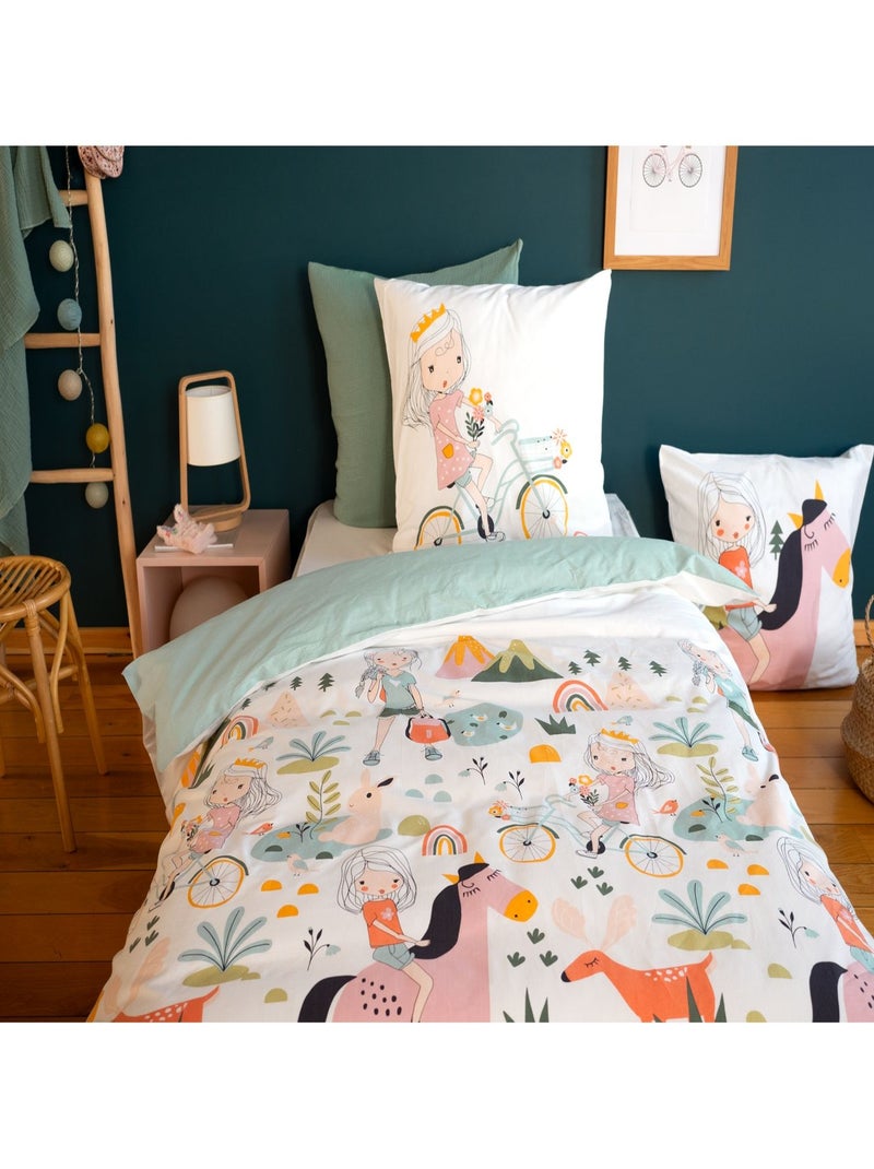 Parure de lit enfant 100% coton motif cheval Rose - Kiabi