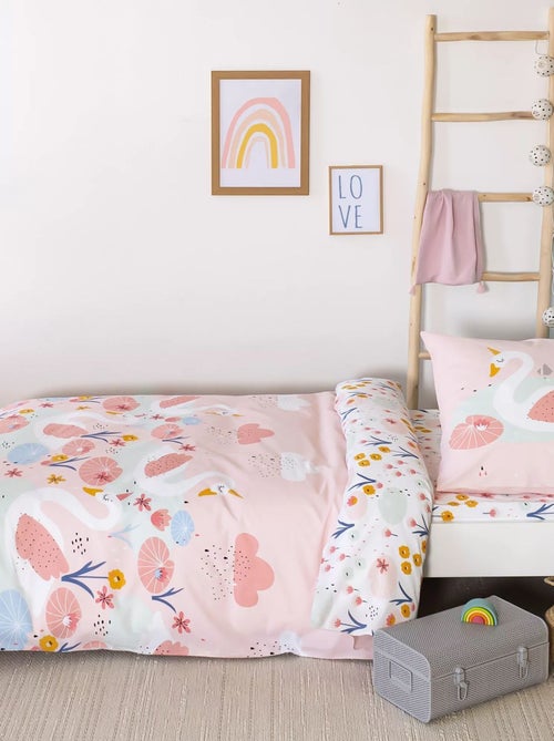 Parure de lit enfant 100% coton motif cygne - Kiabi