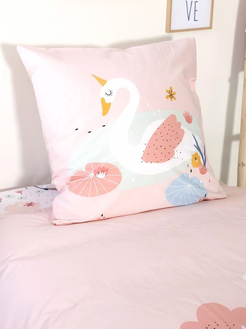 Parure de lit enfant 100% coton motif cygne Rose - Kiabi