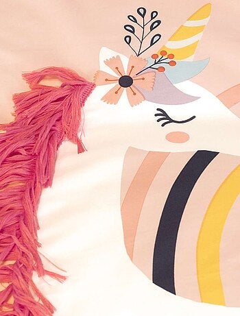 Parure de lit enfant 100% coton motif licorne avec oreilles ludiques