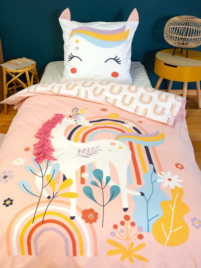 Parure de lit enfant 100% coton motif licorne avec oreilles ludiques Multicolore - Kiabi