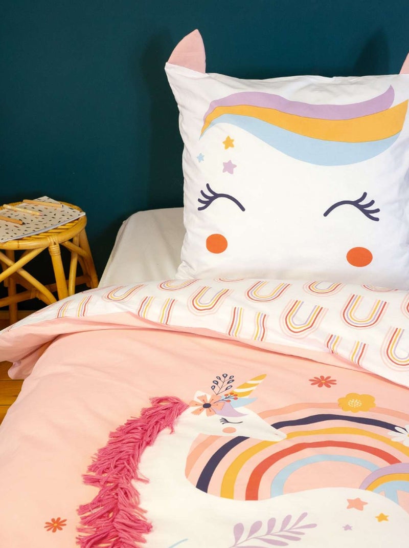 Parure de lit enfant 100% coton motif licorne avec oreilles ludiques Multicolore - Kiabi