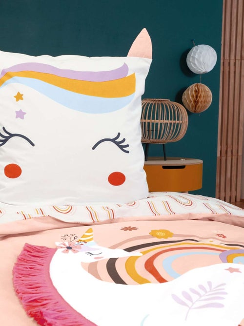 Parure de lit enfant 100% coton motif licorne avec oreilles ludiques - Kiabi