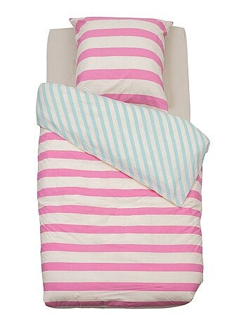 Parure de lit enfant 100% coton réversible à rayures