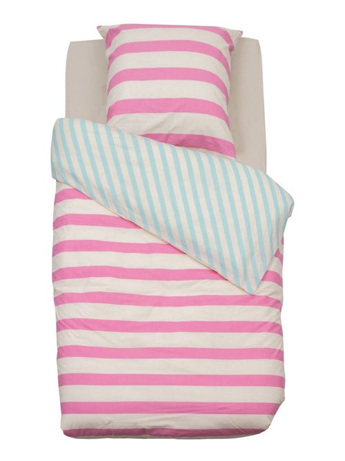 Parure de lit enfant 100% coton réversible à rayures - Kiabi