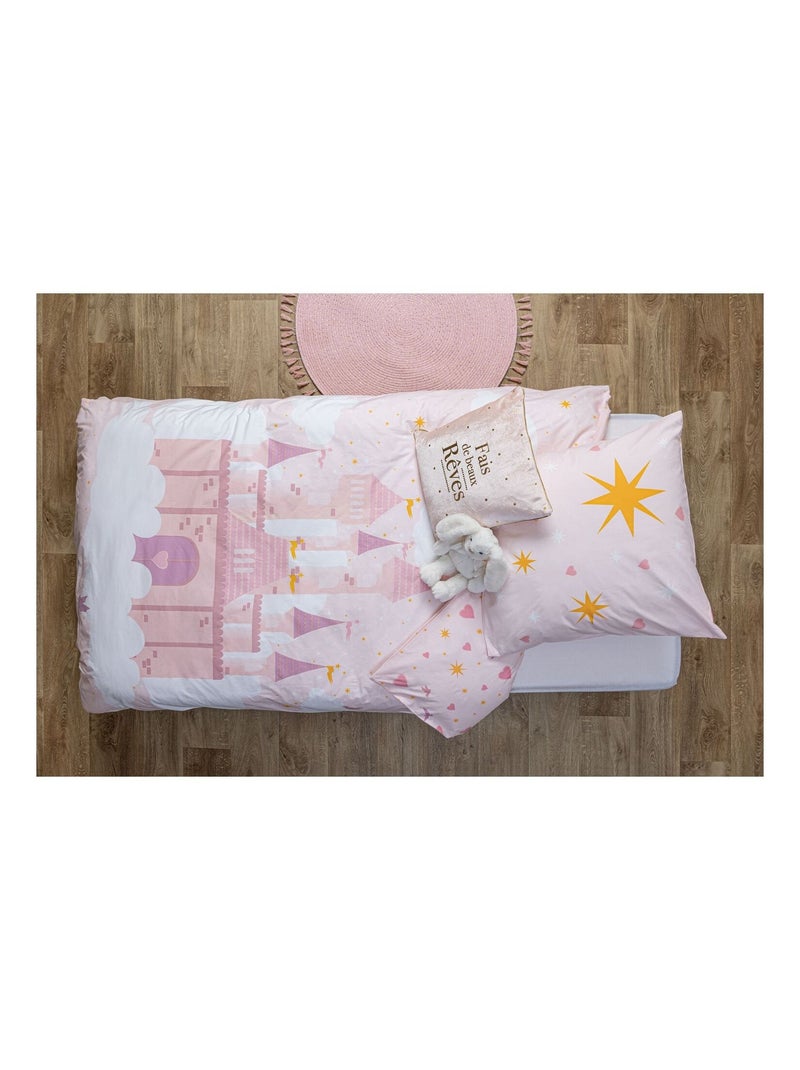 Parure de lit enfant 100% coton réversible CHÂTEAU Rose - Kiabi