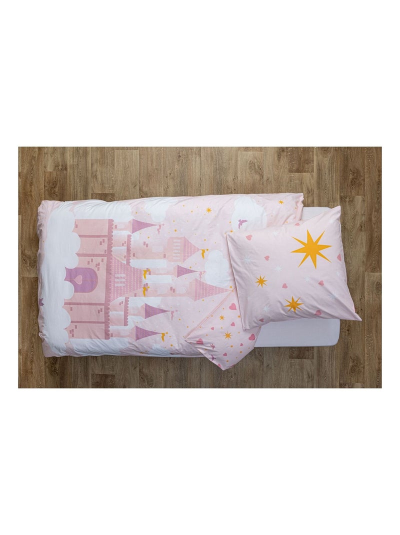 Parure de lit enfant 100% coton réversible CHÂTEAU Rose - Kiabi