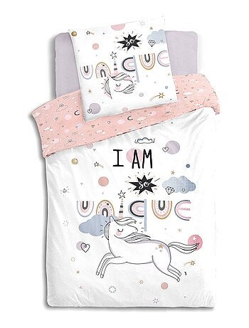 Parure de lit enfant 100% coton réversible LICORNE