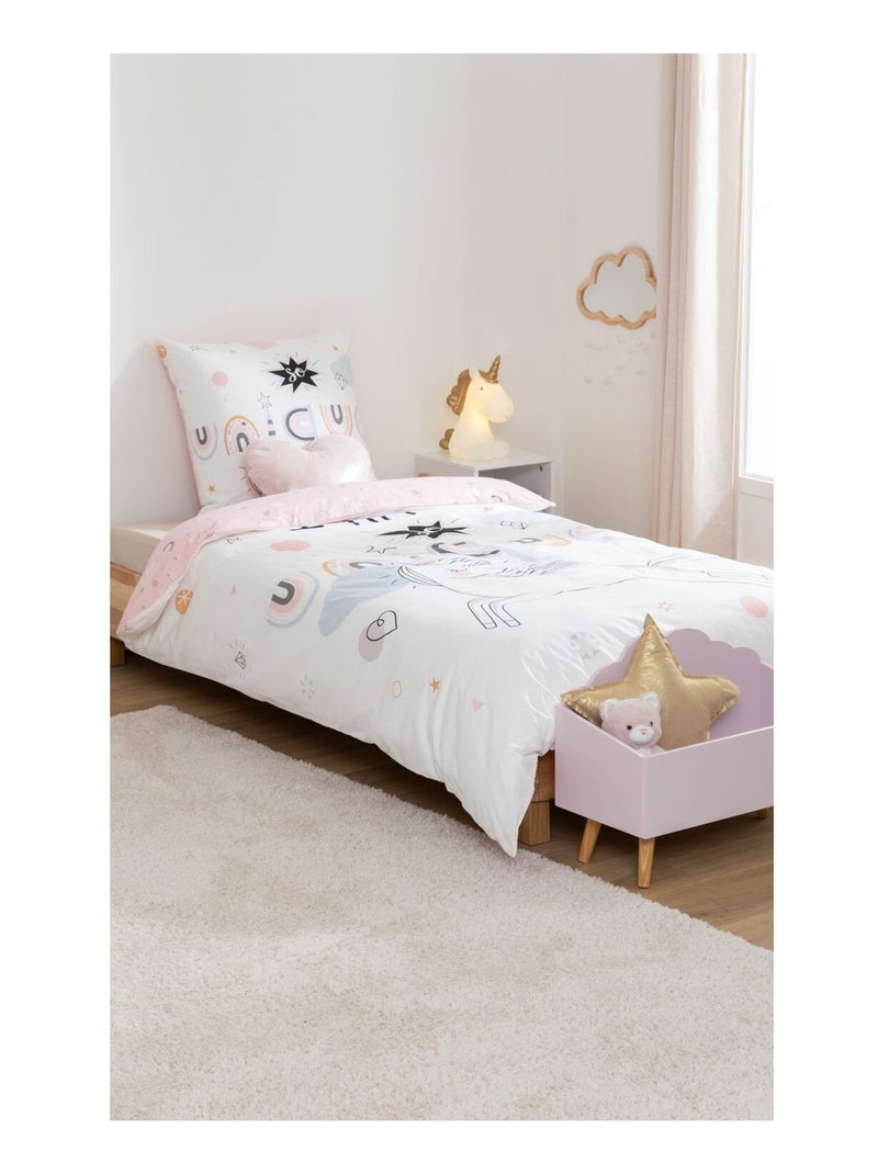 Parure de lit enfant 100% coton réversible LICORNE Blanc - Kiabi