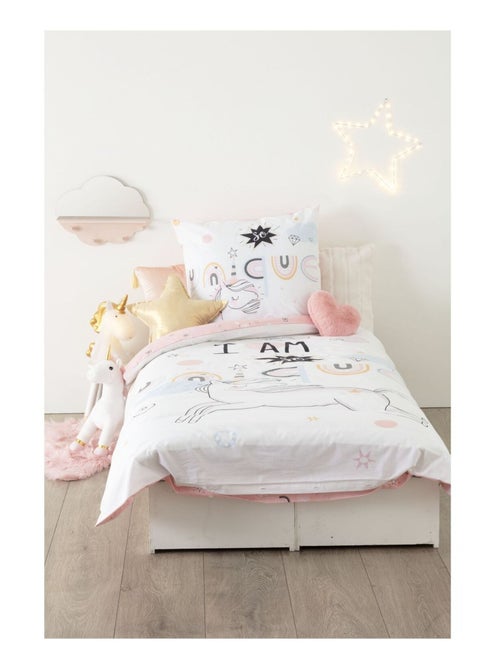Parure de lit enfant 100% coton réversible LICORNE - Kiabi