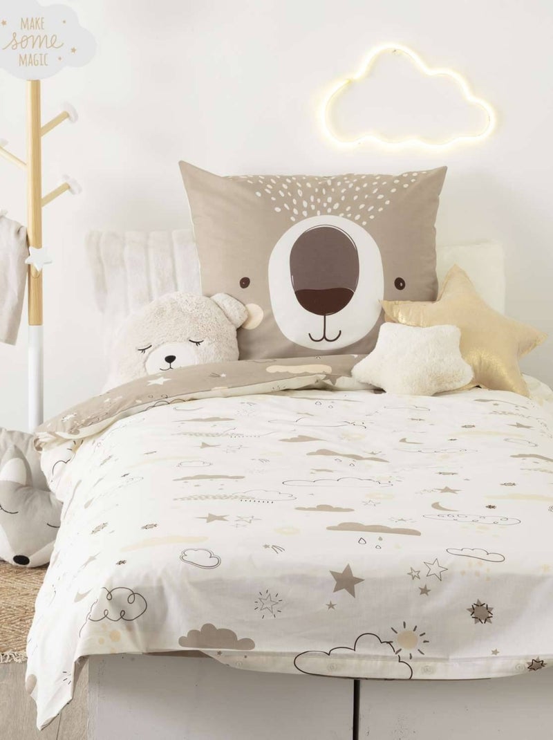 Parure de lit enfant 100% coton réversible OURSON Marron - Kiabi