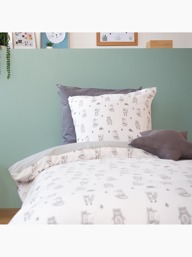 Parure de lit enfant 100 % gaze de coton foret Blanc - Kiabi