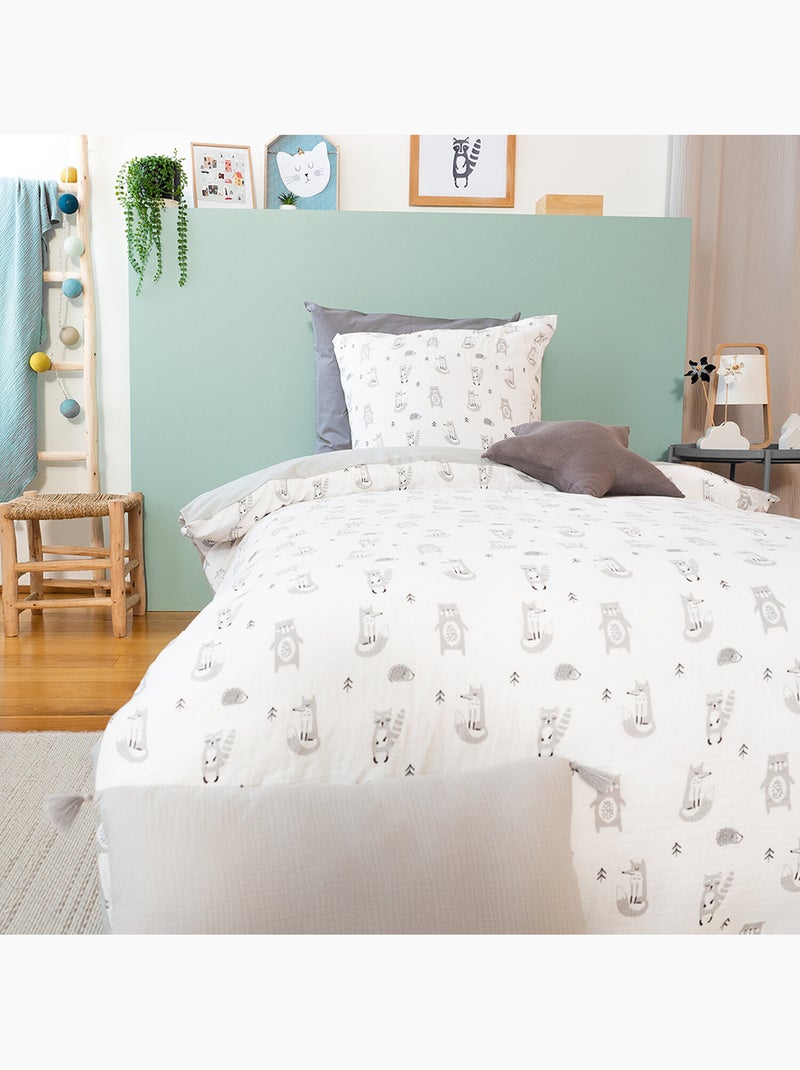 Parure de lit enfant 100 % gaze de coton foret Blanc - Kiabi