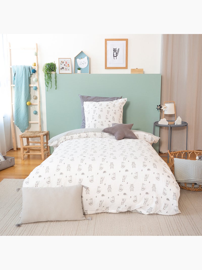 Parure de lit enfant 100 % gaze de coton foret Blanc - Kiabi