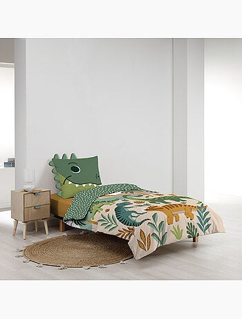 Parure de lit enfant 2 pièces 100 % coton imprimé dinosaures housse + taie