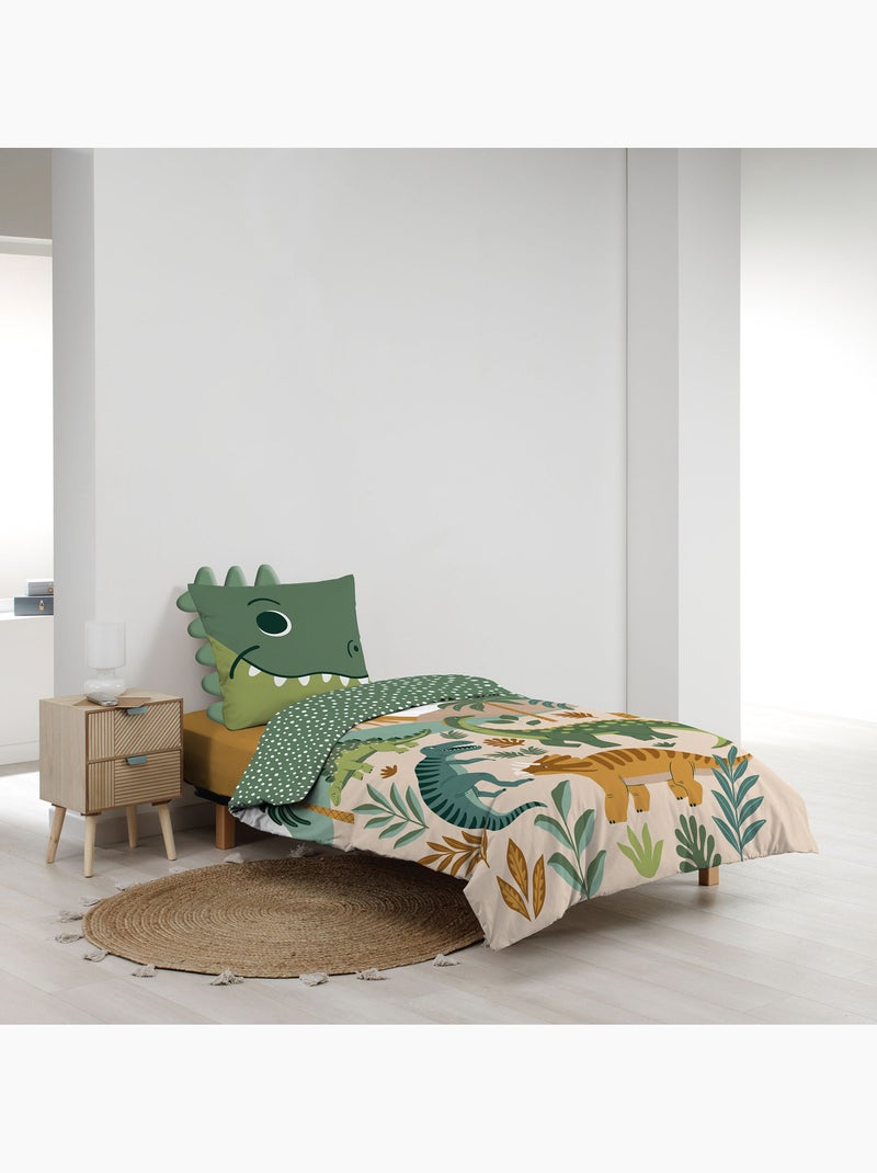 Parure de lit enfant 2 pièces 100 % coton imprimé dinosaures housse + taie Vert - Kiabi