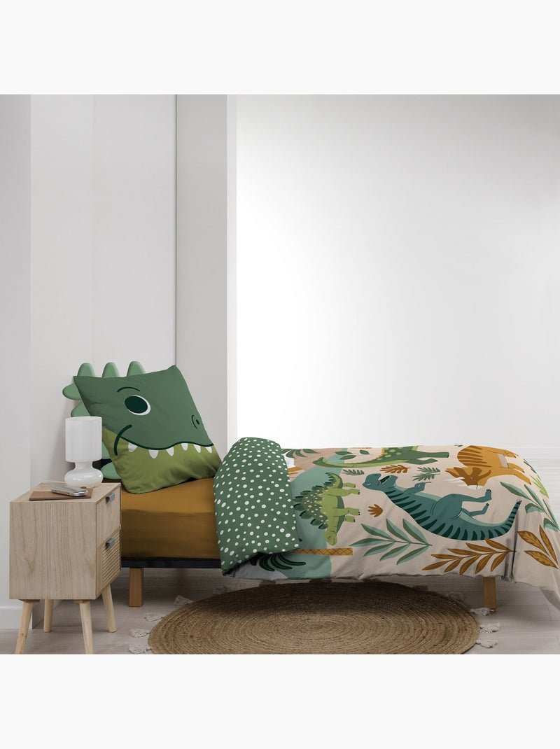 Parure de lit enfant 2 pièces 100 % coton imprimé dinosaures housse + taie Vert - Kiabi