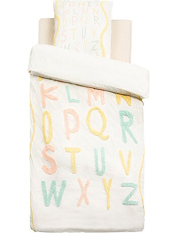 Parure de lit enfant 2 pièces coton tufté alphabet housse + taie