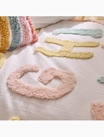 Parure de lit enfant 2 pièces coton tufté alphabet housse + taie