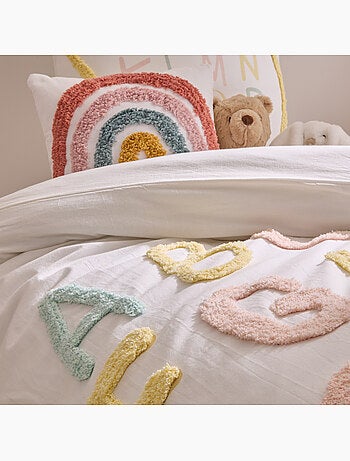 Parure de lit enfant 2 pièces coton tufté alphabet housse + taie