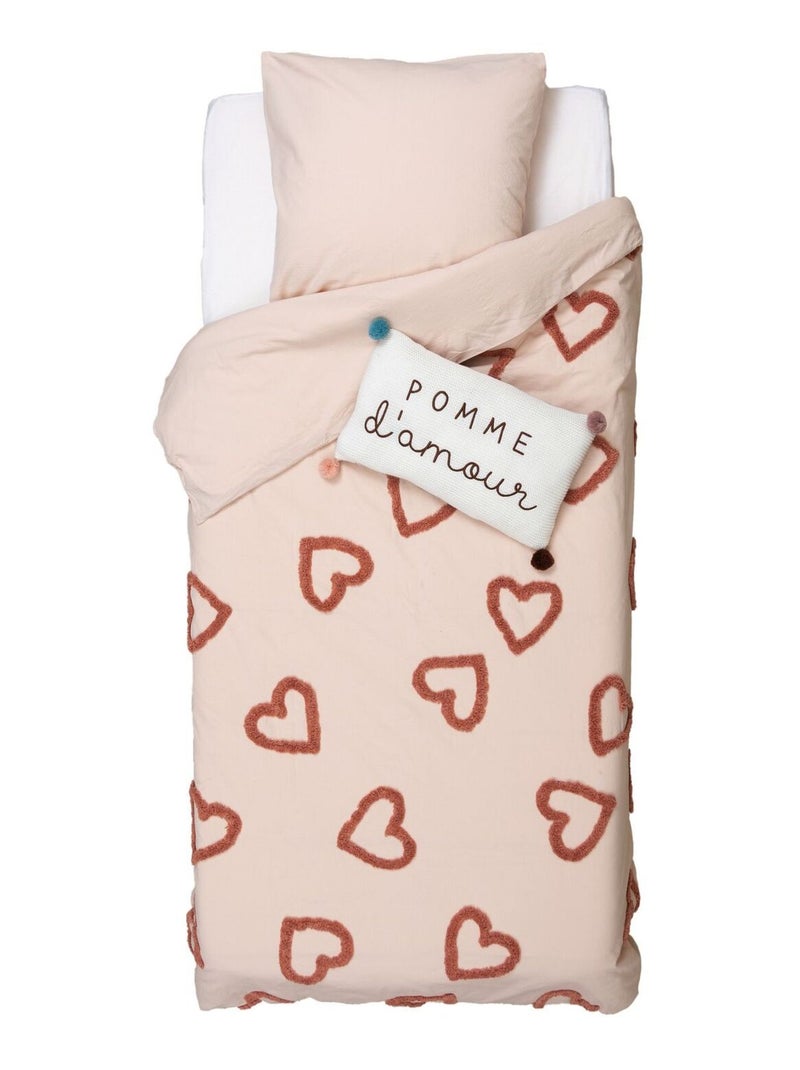 Parure de lit enfant Amour en coton tufté Rose - Kiabi