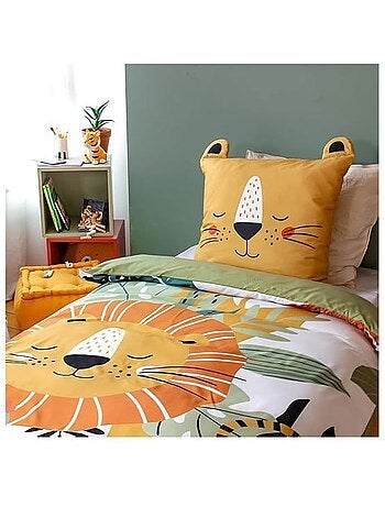 Parure de lit - cote deco - housse de couette 140x200 cm - 100% coton - imprimé chat - enfant