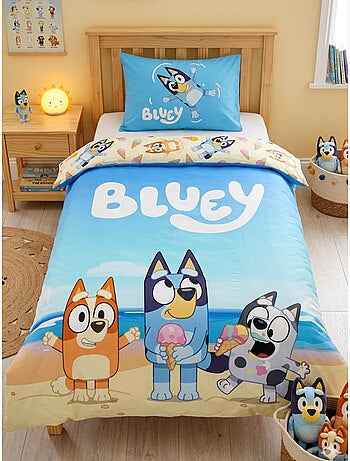 Parure de Lit Enfant Bluey, 100% Coton Oeko-Tex, Lit 1 place, NATATION