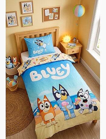 Parure de Lit Enfant Bluey, 100% Coton Oeko-Tex, Lit 1 place, NATATION