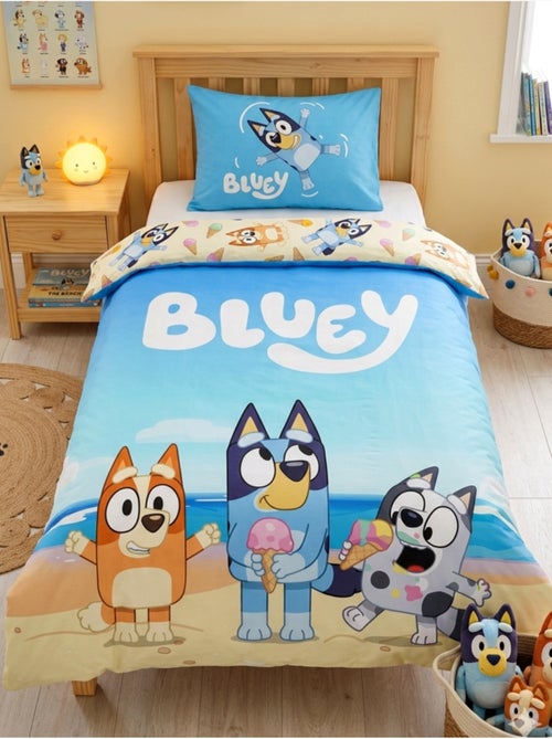 Parure de Lit Enfant Bluey, 100% Coton Oeko-Tex, Lit 1 place, NATATION - Kiabi