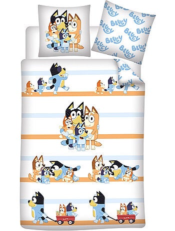 Parure de Lit Enfant Bluey Famille 140x200 cm + Taie 65x65 cm 100% Coton