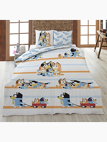 Parure de Lit Enfant Bluey Famille 140x200 cm + Taie 65x65 cm 100% Coton