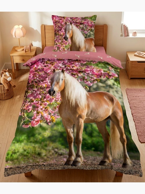 Parure de Lit Enfant Cheval Blond, 100% Coton Oeko Tex, Lit 1 Place, CHEVAUX - Kiabi