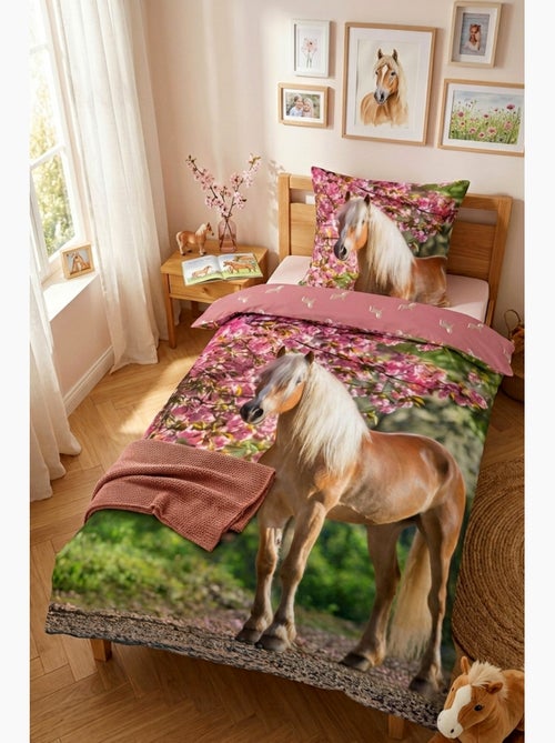 Parure de Lit Enfant Cheval Blond, 100% Coton Oeko Tex, Lit 1 Place, CHEVAUX - Kiabi