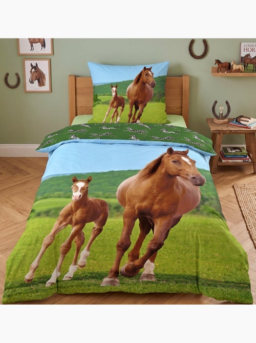 Parure de Lit Enfant Cheval et Poulain, 100% Coton Oeko-Tex, Lit 1 place, CHEVAUX - Kiabi