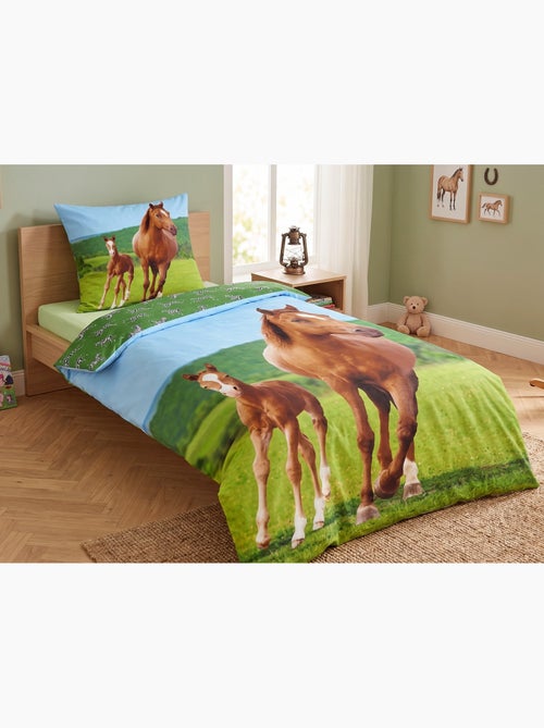 Parure de Lit Enfant Cheval et Poulain, 100% Coton Oeko-Tex, Lit 1 place, CHEVAUX - Kiabi