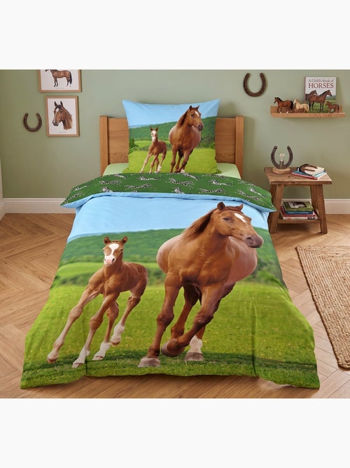 Parure de Lit Enfant Cheval et Poulain, 100% Coton Oeko-Tex, Lit 1 place, CHEVAUX - Kiabi