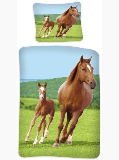 Parure de Lit Enfant Cheval et Poulain, 100% Coton Oeko-Tex, Lit 1 place, CHEVAUX - Kiabi