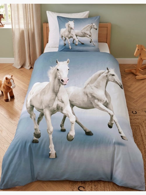 Parure de Lit Enfant Chevaux Blancs, 100% Coton Oeko-Tex, Lit 1 place, CHEVAL - Kiabi