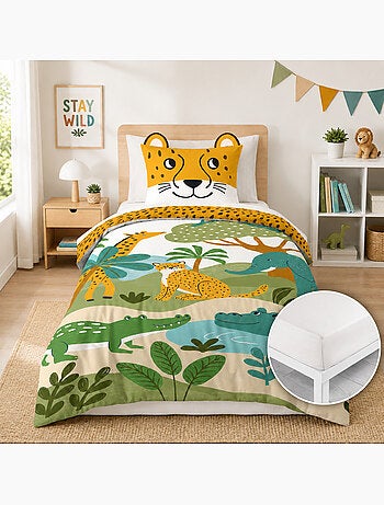Parure de lit enfant coton 42 fils savana + drap housse