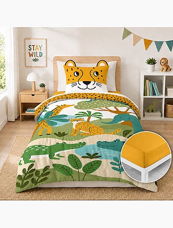 Parure de lit enfant coton 42 fils savana + drap housse