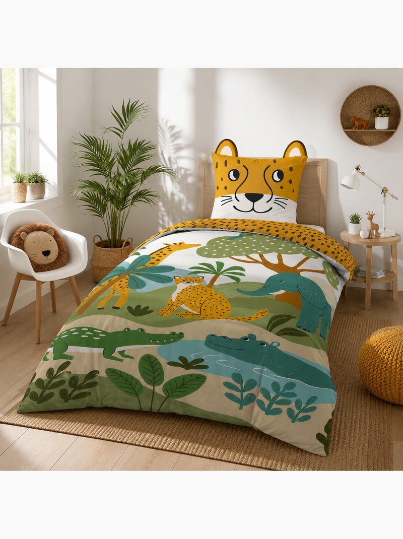 Parure de lit enfant coton 42 fils savana + drap housse Jaune - Kiabi