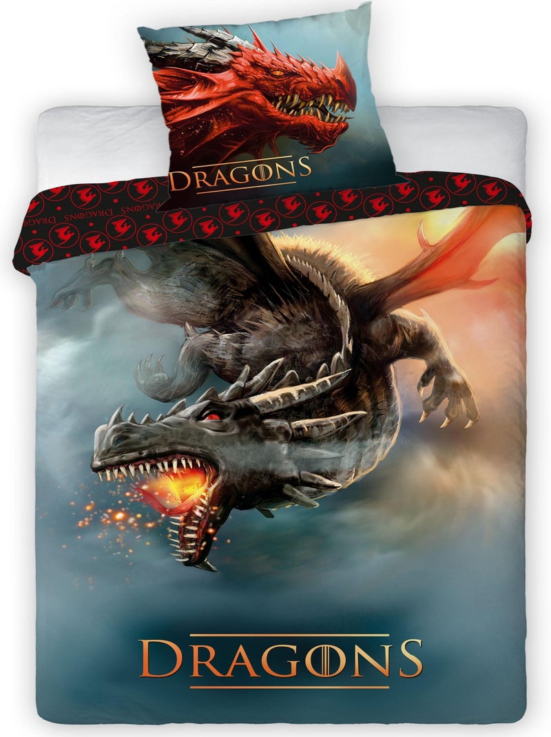 Parure de Lit Enfant Coton Dragons Gris - Kiabi