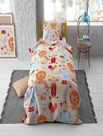 Parure de Lit Enfant Coton Éléphant et Lion