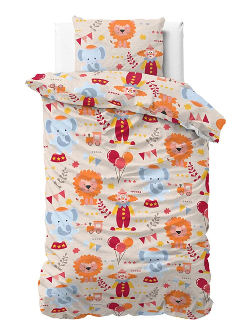 Parure de Lit Enfant Coton Éléphant et Lion Beige - Kiabi