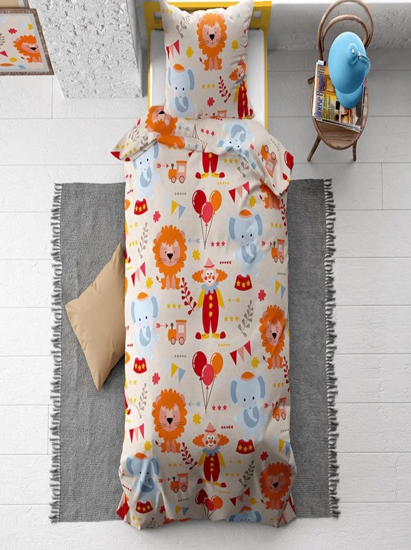 Parure de Lit Enfant Coton Éléphant et Lion Beige - Kiabi