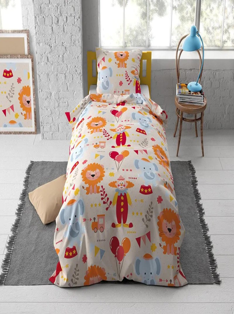 Parure de Lit Enfant Coton Éléphant et Lion Beige - Kiabi